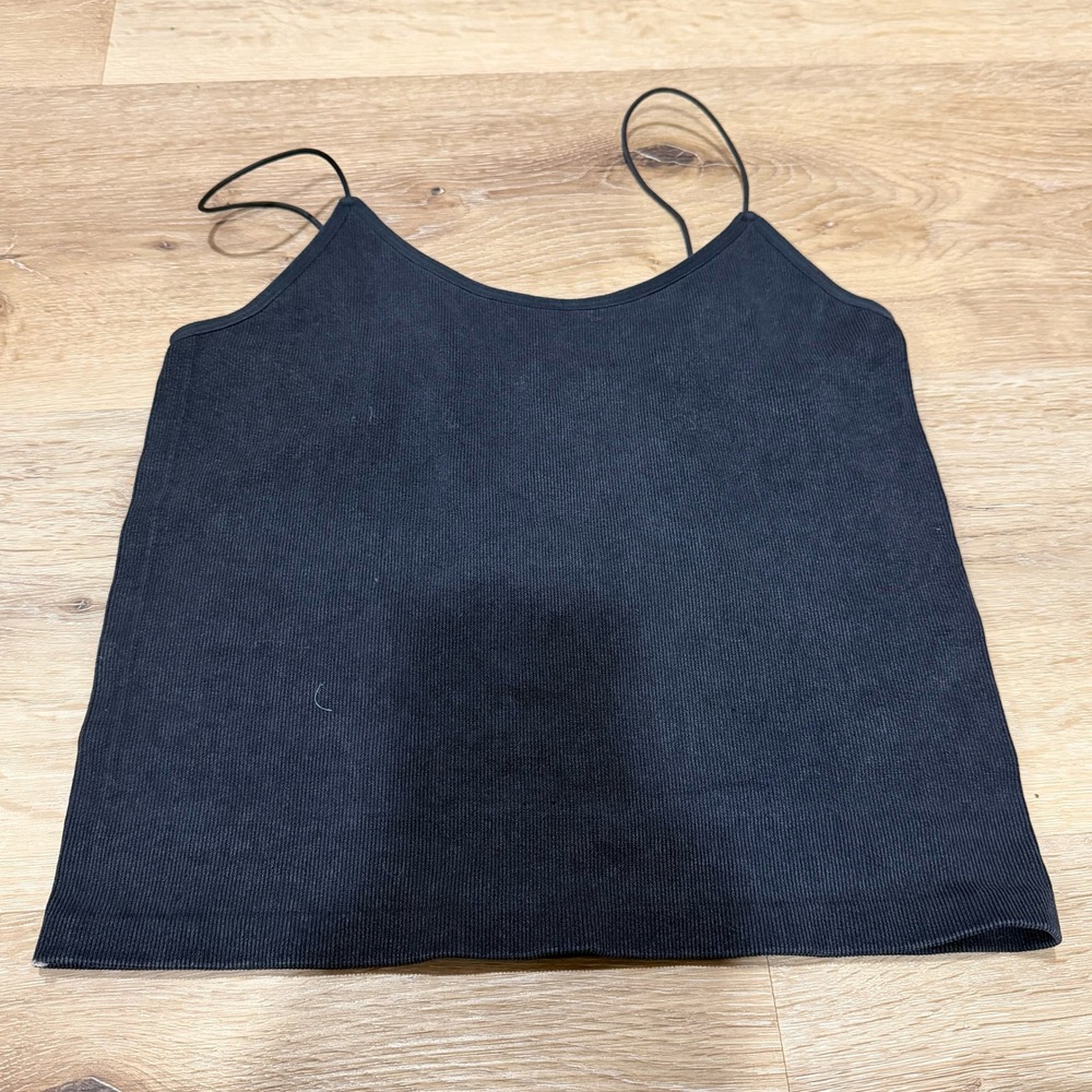 Lucky Brand Womens Seamless Ribbed Camisole Tank Top Black Spaghetti Strap Large